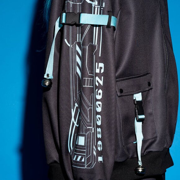 NEW ACDC RAG Error Code Cyberpunk Tech Oversized Black Blue Jacket - Picture 7 of 11